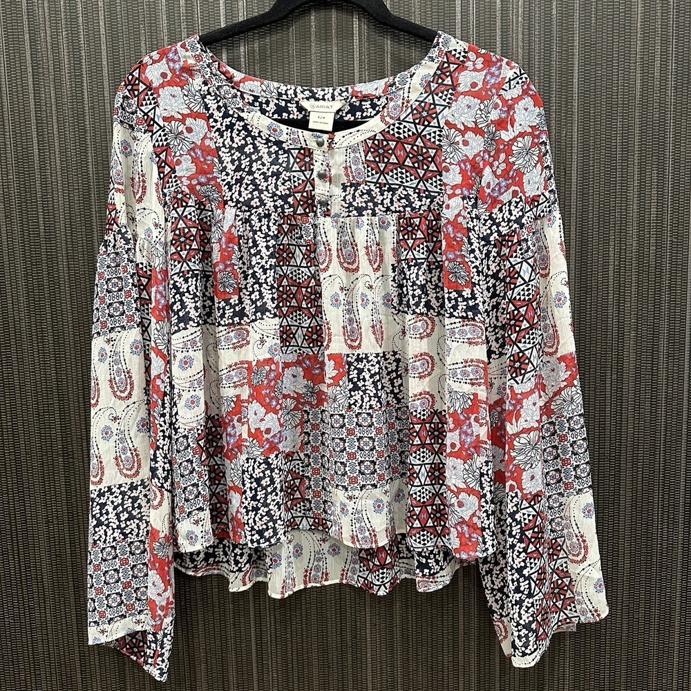 ARIAT Women Blouse Small S/P Bohemian Patchwork Western Paisley Peasant Top